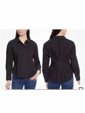Sam Edelman Black Pleated-Back Button Down Shirt
